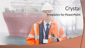  Presentation with shipping - PPT layouts with employee working in shipping port background and a light gray colored foreground