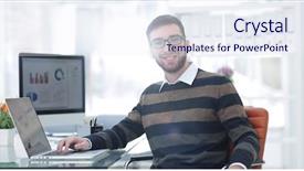  Presentation with employee working in industry - PPT layouts consisting of employee works with marketing schemes background and a  colored foreground