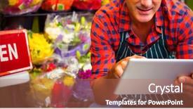  Presentation with tablets wood table tablet white - Colorful slides enhanced with employee years service - male florist using digital tablet backdrop and a  colored foreground
