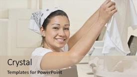  Presentation with laundromat - Presentation design enhanced with employee years service - portrait of a happy young background and a mint green colored foreground