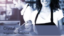  Presentation with paper towel roll - Slides with employee years service - portrait of smiling waitress putting background and a ocean colored foreground