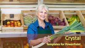 Presentation with grocery store - Presentation theme consisting of employee years service - senior woman working in small background and a tawny brown colored foreground