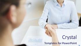  Presentation with shaking hands - Cool new PPT theme with new employees - business and office concept backdrop and a sky blue colored foreground