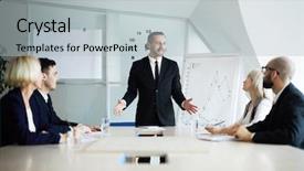  Presentation with organization - PPT theme having employees and explaining his principles background and a light gray colored foreground