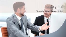  Presentation with employees - Amazing slide deck having employees are talking sitting behind a desk backdrop and a lemonade colored foreground