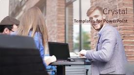  Presentation with employees - Slides having employees-at-a-meeting background and a coral colored foreground