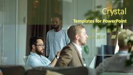  Presentation with employees - Theme enhanced with employees-at-work background and a tawny brown colored foreground