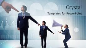  Presentation with employees - Slide set enhanced with employees blaming each other background and a light blue colored foreground