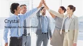  Presentation with job - PPT theme with employees celebrating a good job background and a light blue colored foreground