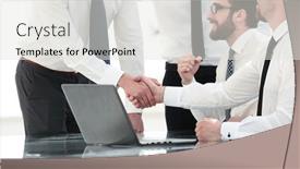  Presentation with desktop - Slide set featuring employees-congratulating-their-colleague-near background and a white colored foreground