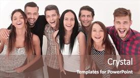  Presentation with group of diverse people - Beautiful presentation theme featuring employees culture - close up cheerful group backdrop and a  colored foreground