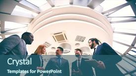  Presentation with business group meeting - Colorful PPT layouts enhanced with employees culture - group of business people discussing backdrop and a ocean colored foreground