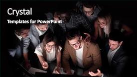  Presentation with employees - Amazing presentation theme having employees discussing a new financial backdrop and a black colored foreground