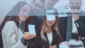  Presentation with sticky notes - Theme having employees-discussing-sticky-notes background and a light blue colored foreground