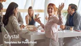  Presentation with canteen - Cool new PPT theme with employees-enjoying-a-meal backdrop and a gray colored foreground