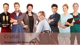  Presentation with inclusion - Slides having employees-from-different-professions background and a coral colored foreground