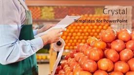  Presentation with inventory - Audience pleasing theme consisting of employees-in-the-vegetable-department backdrop and a coral colored foreground