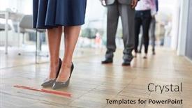  Presentation with employees - Presentation design enhanced with employees-keep-a-distance background and a mint green colored foreground