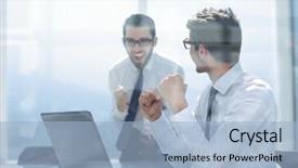  Presentation with happy new year 2022 - Cool new theme with employees looking for online news backdrop and a light blue colored foreground