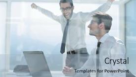  Presentation with news - Presentation theme consisting of employees looking for online news background and a light blue colored foreground