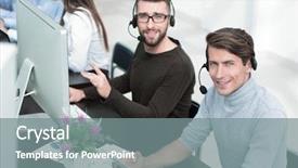  Presentation with employees - PPT layouts featuring employees of the business center background and a gray colored foreground