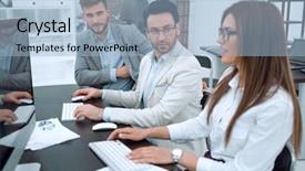  Presentation with financial report - Cool new slide set with employees of the company making backdrop and a  colored foreground