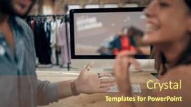  Presentation with desktop - Presentation theme having employees-talking-about-business background and a coral colored foreground