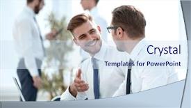  Presentation with employees - Presentation theme enhanced with employees talking in the workplace background and a  colored foreground