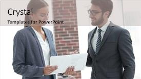  Presentation with employee profile company concept - Beautiful PPT theme featuring employees to discuss business matter backdrop and a light gray colored foreground