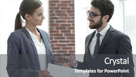  Presentation with company - Audience pleasing presentation design consisting of employees to discuss business matter backdrop and a dark gray colored foreground