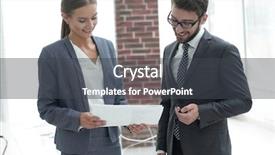  Presentation with company - Presentation theme consisting of employees to discuss business matter background and a dark gray colored foreground