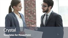  Presentation with employee profile company concept - Presentation having employees to discuss business matter background and a dark gray colored foreground