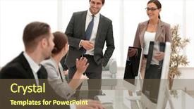  Presentation with employees working together - Audience pleasing PPT layouts consisting of employees use computers to work backdrop and a  colored foreground