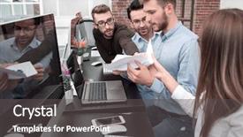  Presentation with work life balance scales business - Presentation theme with employees use computers to work background and a  colored foreground