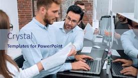  Presentation with computers - Presentation theme featuring employees-use-computers-to-work background and a light blue colored foreground