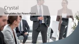  Presentation with computers - Slide set consisting of employees-use-computers-to-work background and a light gray colored foreground