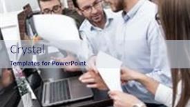  Presentation with computers - Audience pleasing slides consisting of employees-use-computers-to-work backdrop and a sky blue colored foreground