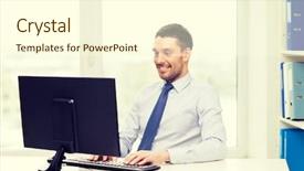  Presentation with business technology internet and network - Audience pleasing presentation consisting of employees working happy - office business education technology backdrop and a  colored foreground