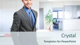  Presentation with office moves - Slides enhanced with employees working happy - young businessman in his office background and a  colored foreground