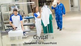  Presentation with laundry service - Theme enhanced with employees working i in laundry background and a light gray colored foreground