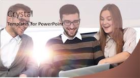  Presentation with employees - PPT layouts with employees working on laptop background and a coral colored foreground