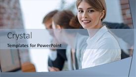  Presentation with personal data - Presentation theme consisting of employees-working-on-personal-computers background and a light blue colored foreground