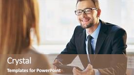  Presentation with worried young female college student - Presentation theme consisting of employers - image of young businessman interviewing background and a coral colored foreground