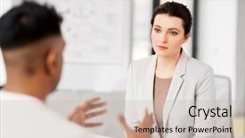  Presentation with job interview - Presentation enhanced with employers - job business and employment concept background and a soft green colored foreground