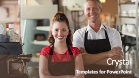  Presentation with servers - Theme with employers - servers smiling at the camera background and a tawny brown colored foreground