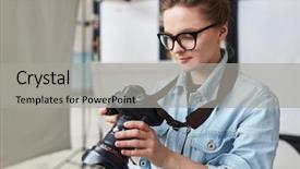  Presentation with employee stock options - Cool new PPT theme with employment - self-employed stock photographer working backdrop and a light gray colored foreground