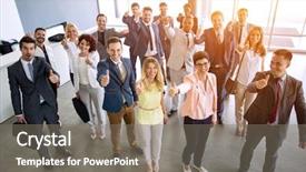  Presentation with team - Beautiful theme featuring employment - thump up business team backdrop and a gray colored foreground