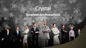  Presentation with cooperation puzzle - Slides having employment puzzle - image of business team standing background and a  colored foreground