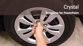  Presentation with tires - Audience pleasing theme consisting of employment replacement - mechanic replacing lug nuts backdrop and a  colored foreground