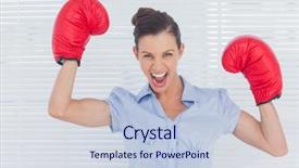  Presentation with boxing - Colorful slide deck enhanced with empower - businesswoman in boxing gloves cheering backdrop and a lemonade colored foreground